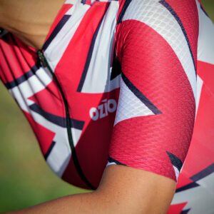 Maillot de vélo femme rose et blanc zoom